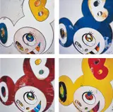 And Then x 6 (White: The Superflat Method, Blue and Yellow Ears); And Then x 6 (Blue: The Polke Method); And Then x 6 (Red Dots: The Superflat Method); and And then, and then and then and then and then / Lemon Pepper by Takashi Murakami, 2006-13, Four offset lithographs in colours, on smooth wove paper, the full sheets, sold Jan 2019