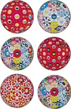 Thinking Matter (Red); Cosmic Power; Space Show; Flowerball: Bright Red; Flowerball: Koi/Red-crowned Crane Vermilion; and Hold Me Tight by Takashi Murakami, 2016-17, Six offset lithographs in colours, on smooth wove paper, the full sheets, sold Jan 2019