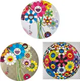 Flower Ball (Kindergarten Days); Flowers for Algernon; and Even The Digital Realm Has Flowers To Offer! by Takashi Murakami, 2002; 2009; and 2010, Three offset lithographs in colours, on smooth wove paper, the full sheets, sold Jan 2019