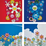 Rose Velvet; Blue Velvet; Flower; and Flower 2 by Takashi Murakami, 2016; and 2002, Four offset lithographs in colours, on smooth wove paper, the full sheets, sold Jan 2019