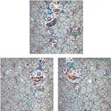 DOB: Myxomycete; We Are Destined to Meet Someday! But for Now, We Wander in Different Dimensions; and Chaos: Primordial Life by Takashi Murakami, 2016-17, Three offset lithographs in colours, on smooth wove paper, the full sheets, sold Jan 2019