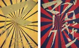 Mark Grotjahn and Takashi Murakami, Untitled (Canary Yellow and Black Butterfly 830); and Untitled (Scarlet Lake and Indigo Blue Butterfly 826), 2008-2010, Two offset lithographs in colours, on smooth wove paper, the full sheets
