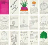 Andy Warhol, Wild Raspberries, 1959, The complete set of 18 offset lithographs, five with hand-colouring, one is a double plate, on laid paper, the full sheets, bound (as issued) in the original pink hand-coloured paper-covered cardboard cover, recipes by Suzie Frankfurt, with original fuchsia tissue overlays, inscribed 'To Tom andy Warhols Mother' in black paint on the cover
