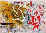 Sigmar Polke, Untitled [Mönchengladbach 1983], 1983, Acrylic gloss paint, resin and ink extensively applied over an offset lithograph in colours, on light board, with full margins