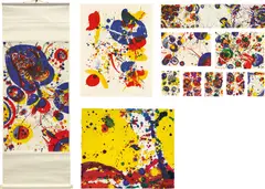 Sam Francis, Pasadena Box, 1963-64/66, The complete portfolio of 13 works including eight lithographs in colours on BFK Rives paper, one lithograph in colours on Shirikawa rice paper mounted to a silk scroll, three lithographs in colours on Kochi rice paper flush-mounted to a folding whiteboard screen, a unique gouache painting on wove paper set into a Plexiglas frame, text and colophon, the full sheets, loose (as issued), all contained in the original white acrylic box with two drawers