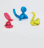 Jeff Koons, Balloon Rabbit (Red); Balloon Monkey (Blue); and Balloon Swan (Yellow), 2017, Three porcelain multiples painted in chrome, all contained in the original Styrofoam-lined boxes with silver printed signature