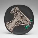 Tête de chèvre de profil (Goat's Head in Profile) by Pablo Picasso, 1950, White earthenware plate, painted in colours with partial brushed glaze, sold Sep 2019