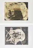 Antoni Tàpies, Pied et trait rouge (Foot and Red Line); and Relief Sable, 1982, Two etching and aquatints in colours, one with carborundum, on Arches paper, with full margins