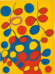 Untitled (Loops on Yellow) by Alexander Calder, circa 1975, Lithograph in colours, on wove paper, the full sheet, sold Sep 2019