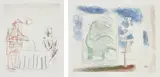 David Hockney, Figures with Still Life; and A Picture of Ourselves, from The Blue Guitar, 1976-1977, Two prints, one etching with drypoint in colours and one etching with aquatint in colours, on Inveresk mould-made paper, with full margins