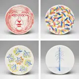 Nicolas Party, Dinner for 24 Animals, 2016, Four hand-painted and glazed ceramic plates, contained in the original green 'malachite' painted wooden case