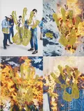 Untitled (Memories 1) by Korakrit Arunanondchai, 2014, Inkjet print in colours with gold leaf, on heavy paper board, the full sheet, offered Sep 2019