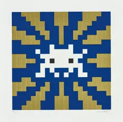 Sunset (Gold and Blue) by Invader, 2018, Screenprint in colours with embossing, on wove paper, with full margins, sold Sep 2019