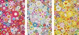 An homage to Monopink 1960 A; An Homage to Yves Klein Multicolor C; and An homage to Monogold 1960 A by Takashi Murakami, 2012, Three offset lithographs in colours, on smooth wove paper, the full sheets, sold Sep 2019