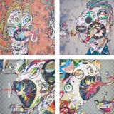 Homage to Francis Bacon (Study for Head of Isabel Rawsthorne and George Dyer); Homage to Francis Bacon (Study for Head of Isabel Rawsthorne and George Dyer); Homage to Francis Bacon (Study of Isabel Rawsthorne); and Homage to Francis Bacon (Study of George Dyer) by Takashi Murakami, 2016-2017, Four offset lithographs in colours, on smooth wove paper, the full sheets, sold Sep 2019