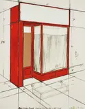 Red Store Front, Project by Christo & Jeanne-Claude, 1977, Screenprint in colours, with collage of brown wrapping paper, on white board, the full sheet, sold Jun 2019