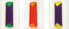 Dan Flavin, Untitled, 1994, The complete set of three aquatints in colours with yarn, printed on both sides of handmade Twinrocker paper, the full sheets, curled and stitched (as issued)