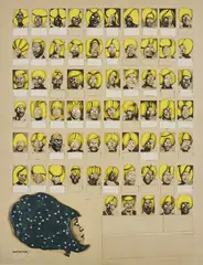 Ellen Gallagher, Bouffant Pride, 2003, Photogravure with die-cuts, collage, paint, Plasticine, and toy eye additions, on rag paper, the full sheet