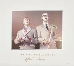 Gilbert&George, The Singing Sculpture 1969-91, 1993, Relief print in colours, on aluminium foil (Dufex) flush-mounted to museum board, with screenprint, with full margins