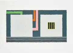 Peter Halley, Elsewhere, 1992, Screenprint in colours with blue grid imprint, on Arches paper, with full margins