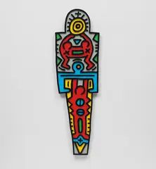 Keith Haring, Totem (Wood), 1988, Carved plywood wall relief painted with enamel in colours
