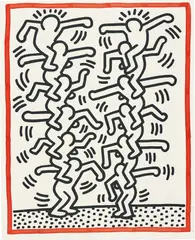Three Lithographs: one plate by Keith Haring, 1985, Lithograph in black and red, on BFK Rives paper, with full margins, sold Jun 2019
