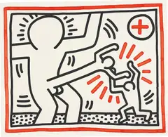 Three Lithographs: one plate by Keith Haring, 1985, Lithograph in black and red, on BFK Rives paper, with full margins, sold Jun 2019