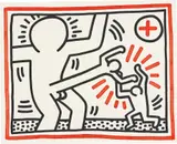 Keith Haring, Three Lithographs: one plate, 1985, Lithograph in black and red, on BFK Rives paper, with full margins