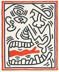 Three Lithographs: one plate by Keith Haring, 1985, Lithograph in black and red, on BFK Rives paper, with full margins, sold Jun 2019