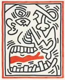 Keith Haring, Three Lithographs: one plate, 1985, Lithograph in black and red, on BFK Rives paper, with full margins