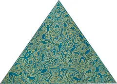 Pyramid by Keith Haring, 1989, Anodized aluminium plate in blue and yellow, sold Jun 2019