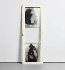 Untitled (Finestra) by Yannis Kounellis, 1985, One glass and two photo-processed glass plates, in a white painted wooden framework with metal handle and hardware, offered Jun 2019