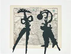 Atlas Confessions (Maps) by William Kentridge, 2002, Collage of torn black Canson paper pieces, on pages from a Stielers Hand-Atlas book, with Chine-collé to BFK Rives paper, sold Jun 2019
