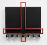 Robert Longo, End of the Season, 1989, Linoleum covered plywood multiple with red lacquered aluminium and seven chrome-plated oval copper forms