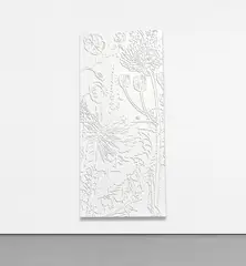 Paul Morrison, Hilum, from Door Cycle, 2006, Polyurethane, CNC-milled, on wooden door panel lacquered in white