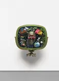 Self-Portrait by Nam June Paik, 1989, 1950's Philco Predicta television cabinet containing bronze mask of the artist, video tape, antique TV cubes and circuit, sold Jun 2019