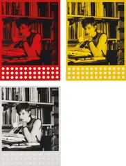 Rosemarie Trockel, Bibliothek Babylon (Library Babylon), 1997, The complete set of three screenprints, on red, yellow, and clear acetate with punched holes, with full margins
