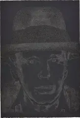 Joseph Beuys by Andy Warhol, 1980, Unique screenprint, with diamond dust, on Arches Cover black paper, the full sheet, sold Jun 2019