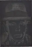 Joseph Beuys by Andy Warhol, 1980, Unique screenprint, with diamond dust, on Arches Cover black paper, the full sheet, sold Jun 2019