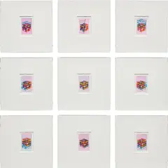 cube from C/M/Y by Yuji Hamada, 2014, Unique work in nine parts, comprising Polaroid emulsions on watercolour papers, offered May 2019