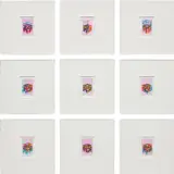Yuji Hamada, cube from C/M/Y, 2014, Unique work in nine parts, comprising Polaroid emulsions on watercolour papers