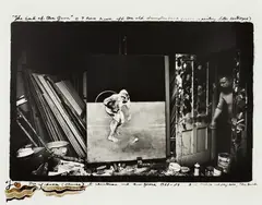 Francis Bacon in his studio, 7 Reese Mews off the Old Brompton Road London (a painting later destroyed) by Peter Beard, 1972, Gelatin silver print with ink, printed later, sold Oct 2019