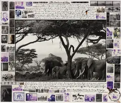 Peter Beard, The Gardeners of Eden, 1984, Unique work, comprising gelatin silver print with ink and affixed gelatin silver and chromogenic prints, executed later