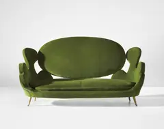 Rare sofa by Renzo Zavanella, circa 1950, Fabric, brass, sold Mar 2019