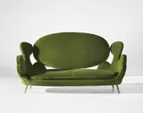Renzo Zavanella, Rare sofa, circa 1950, Fabric, brass