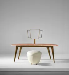 Dressing table and stool by Gio Ponti, 1940s, Marble, walnut, mirrored glass, brass, fabric, sold Mar 2019