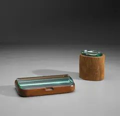 Tobacco box and cigarette box, model no. 1137 by Pietro Chiesa, circa 1938, Walnut, Brazilian rosewood, glass, sold Mar 2019