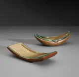 Lidded box and cigarette box by Pietro Chiesa, circa 1938, Walnut, glass, sold Mar 2019
