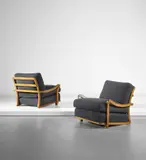 Luigi Vietti, Pair of armchairs, circa 1930, Oak, fabric