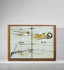 Osvaldo Borsani and Lucio Fontana, Wardrobe, 1952-1953, Reverse-painted glass, walnut, brass